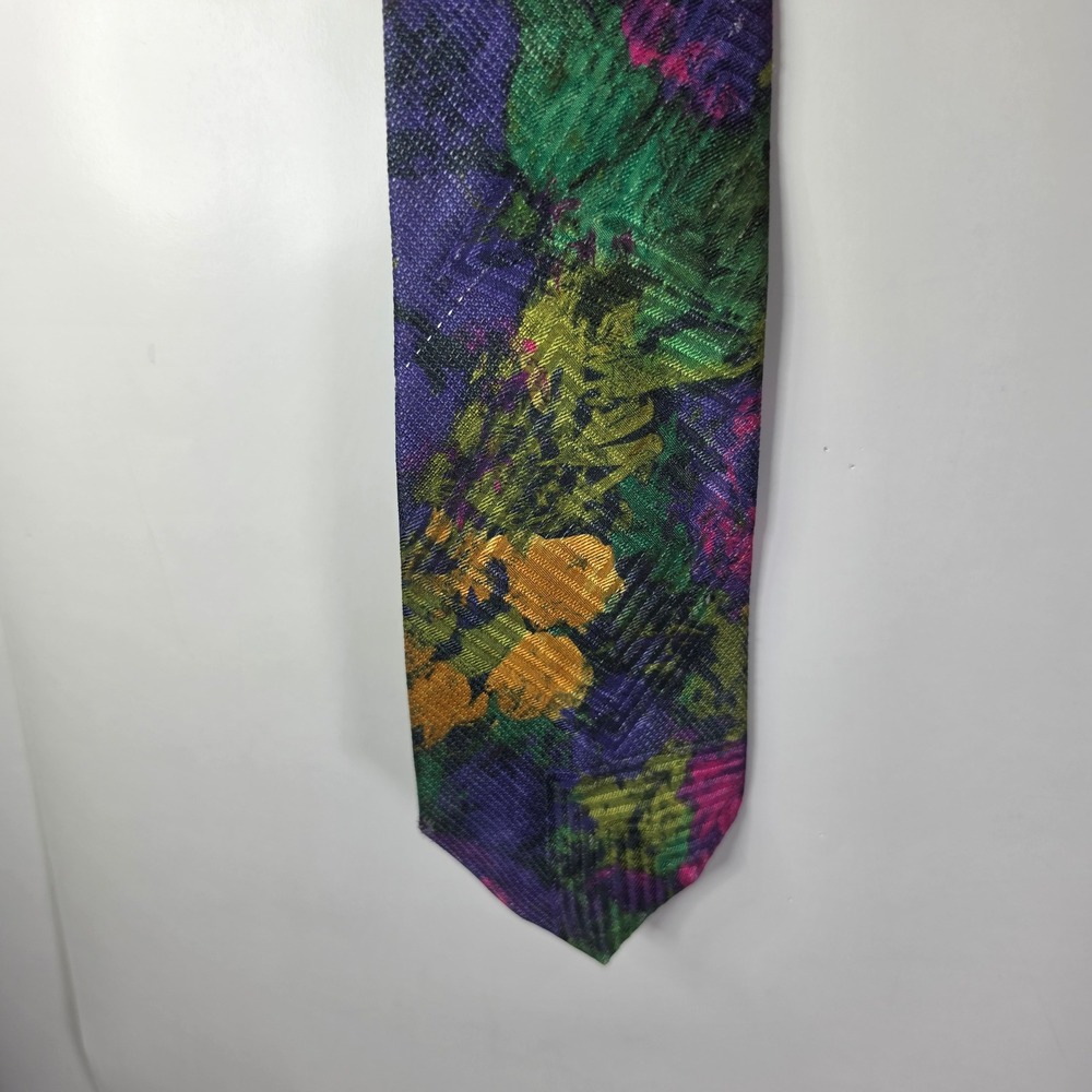 Vintage Castle Silk Necktie Abstract Floral Multi Color 90s Vibrant Loud Tie